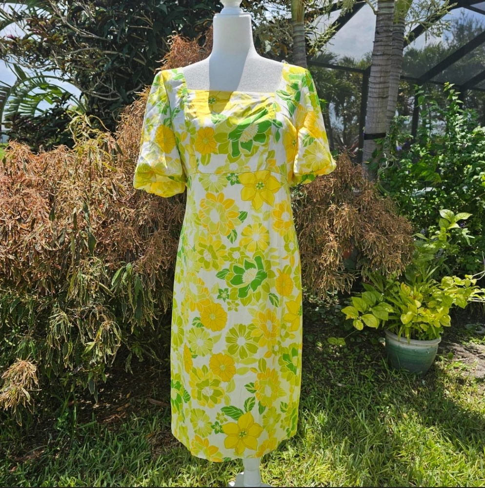 Floral Yellow and Green Dress